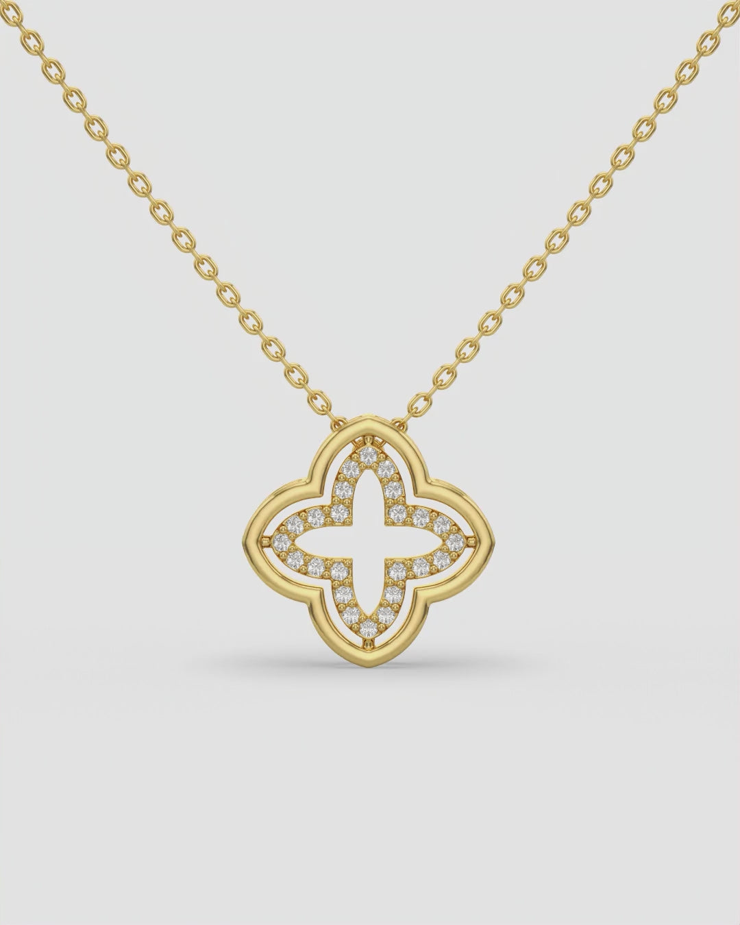 Diamond Open Clover Pendant Necklace 14K Yellow Gold