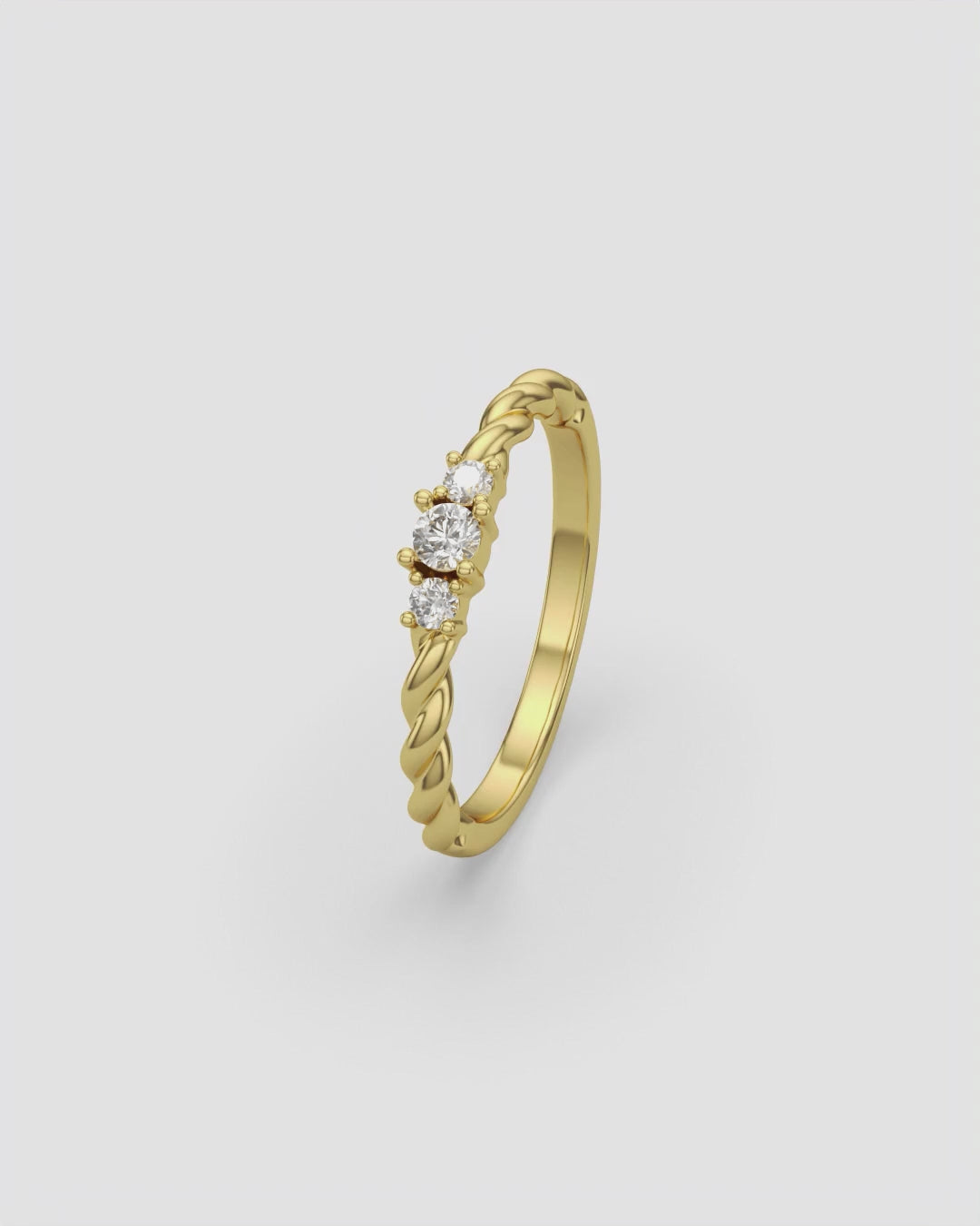 Three Stone Dainty Diamond Twisted Ring 18K Yellow Gold