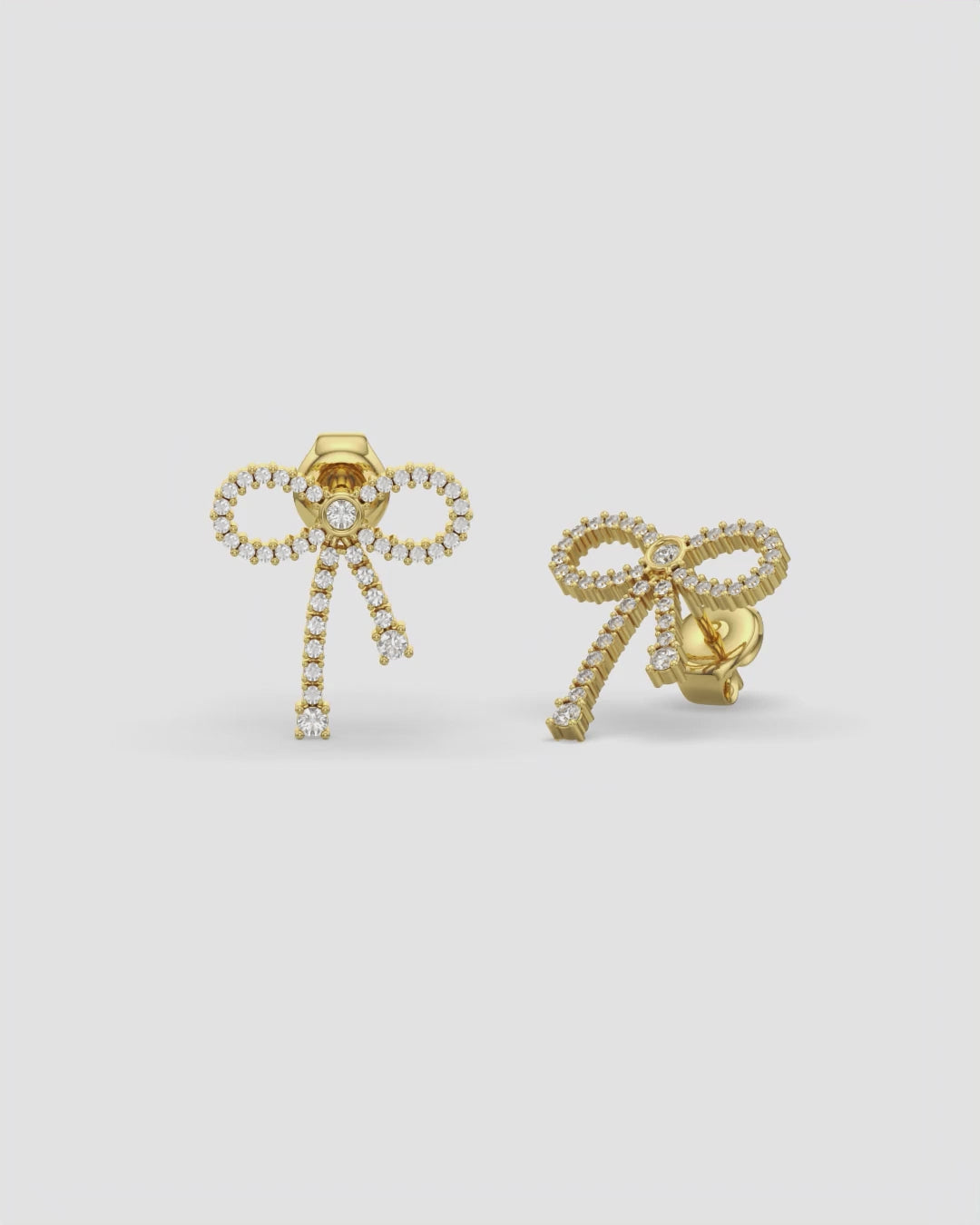 Diamond Bow Dangle Earrings 14K Yellow Gold