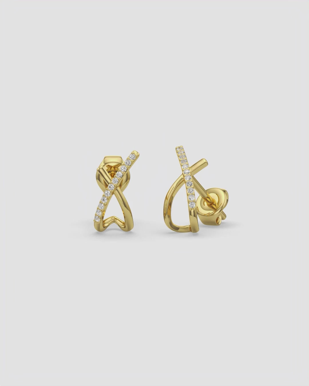 Crossed Diamond Stud Earrings 14K Yellow Gold