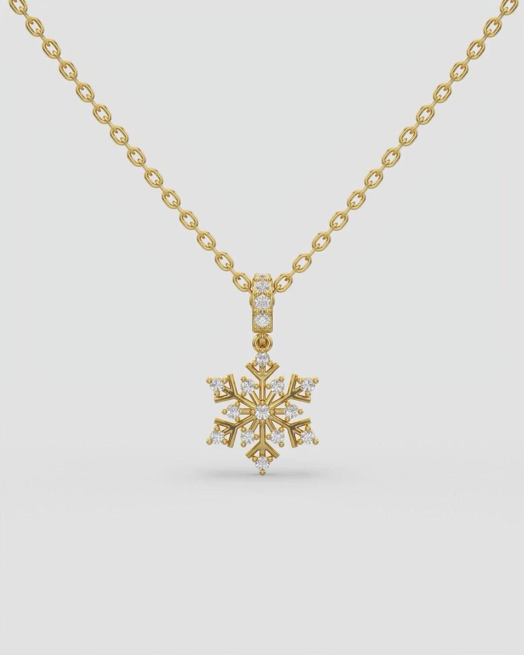 Diamond Snowflake Pendant Necklace 14K Yellow Gold