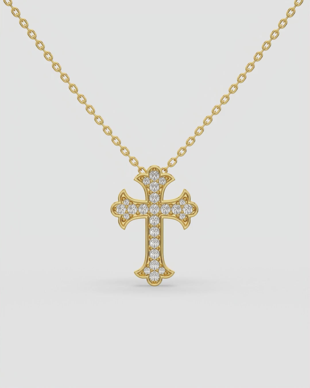 Vintage Diamond Trefoil Cross Pendant Necklace 14K Yellow Gold