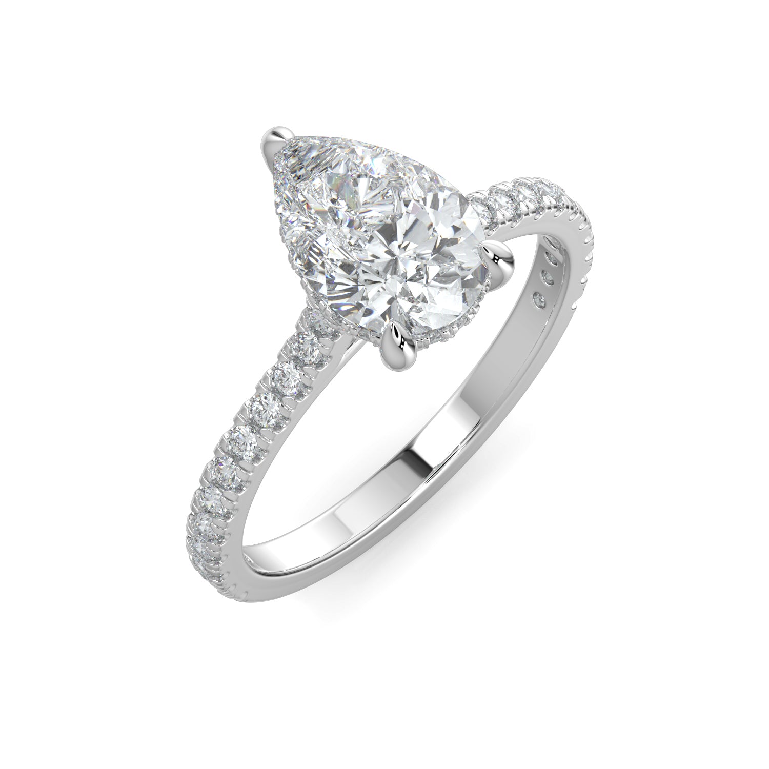 Pear-Cut Hidden Halo Pavé Engagement Ring